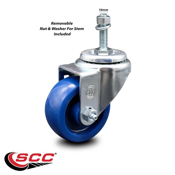 3.5 Inch Solid Polyurethane Wheel Swivel 10mm Threaded Stem Caster SCC